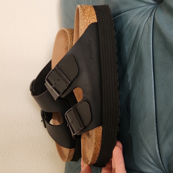 Birkenstock PAPILLlO Platform Black Double Strap Sandals Size 38 7/8 - Picture 5 of 5